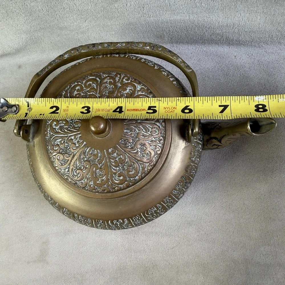 Old Brass Lidded Metal Teapot, Kettle, Coffee Pot - Made In Korea‎